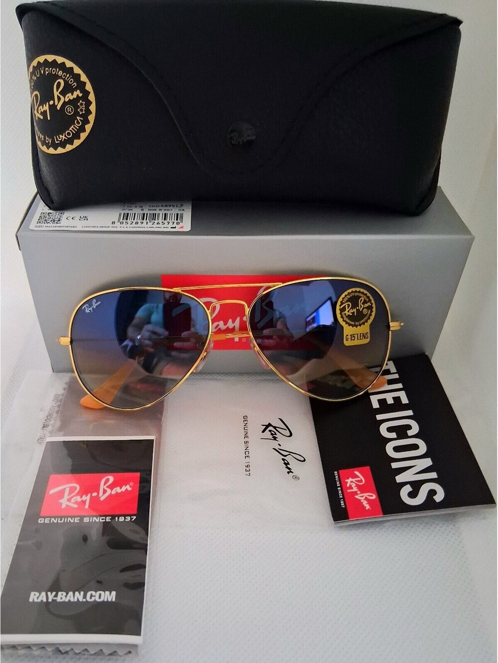 NEW Ray Ban RB3025 58mm Aviator Blue Gradient Lens Gold Frame Sunglasses